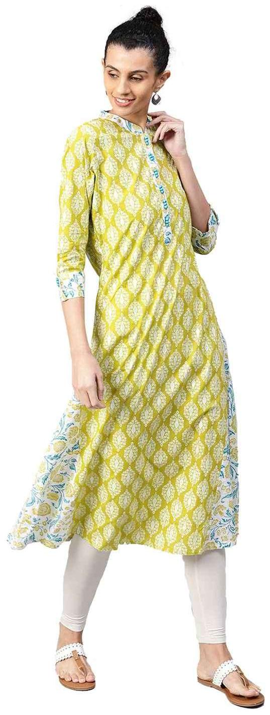 

Jaipur Kurti Women Green Ethnic Motifs A-Line Cotton Kurta