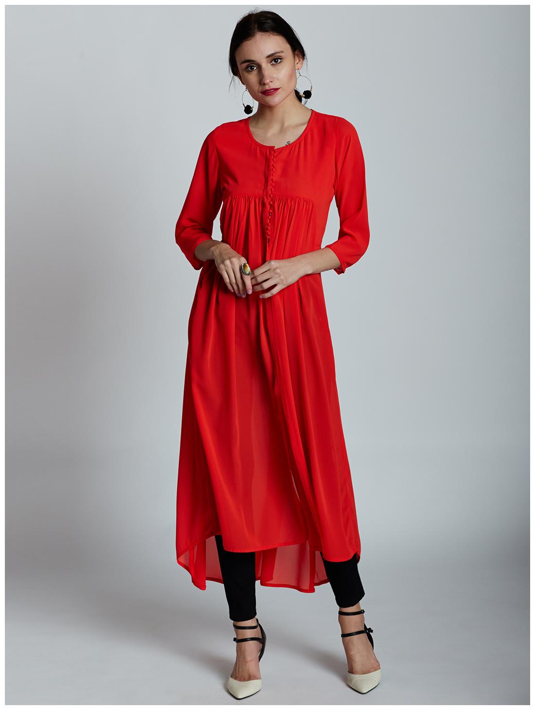 

Jaipur Kurti Women Red Solid Regular Kurta