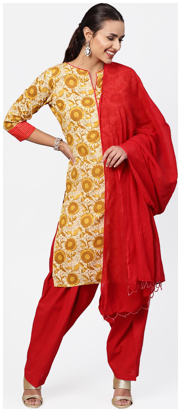 

Jaipur Kurti Women Multi Floral Straight Kurta With Salwar And Dupatta