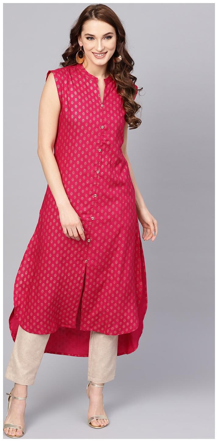 

Jaipur Kurti Women Pink Cream Ethnic Motifs Straight Kurta With Pants