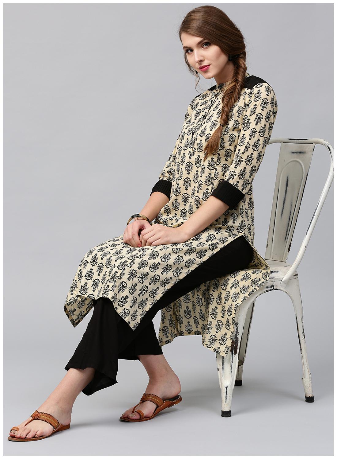 

Jaipur Kurti Women Beige Printed Straight Kurta