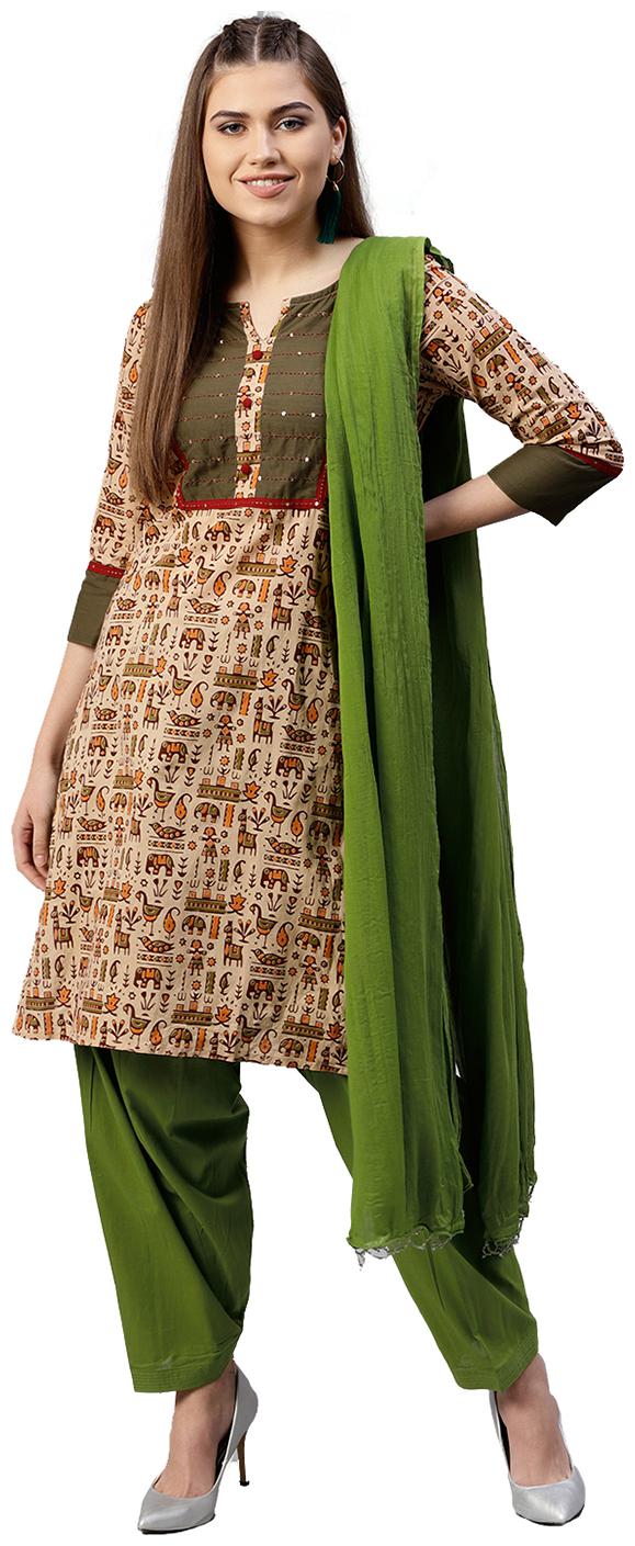 

Jaipur Kurti Women Beige Solid Straight Kurta With Salwar And Dupatta