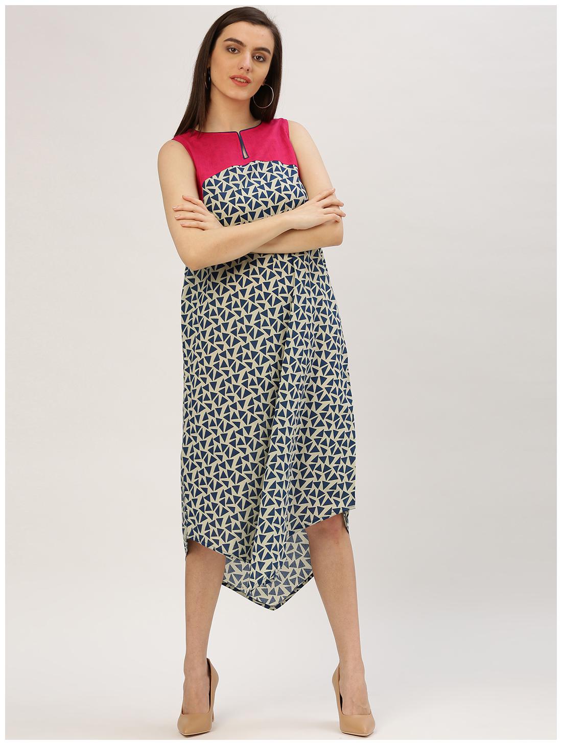 

Jaipur Kurti Women s A-Line Blue Pink Geometrical Cotton Kurtis