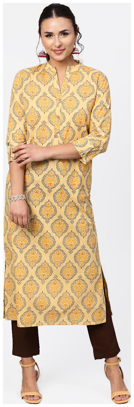 

Jaipur Kurti Women Beige Printed Straight Kurta With Pants