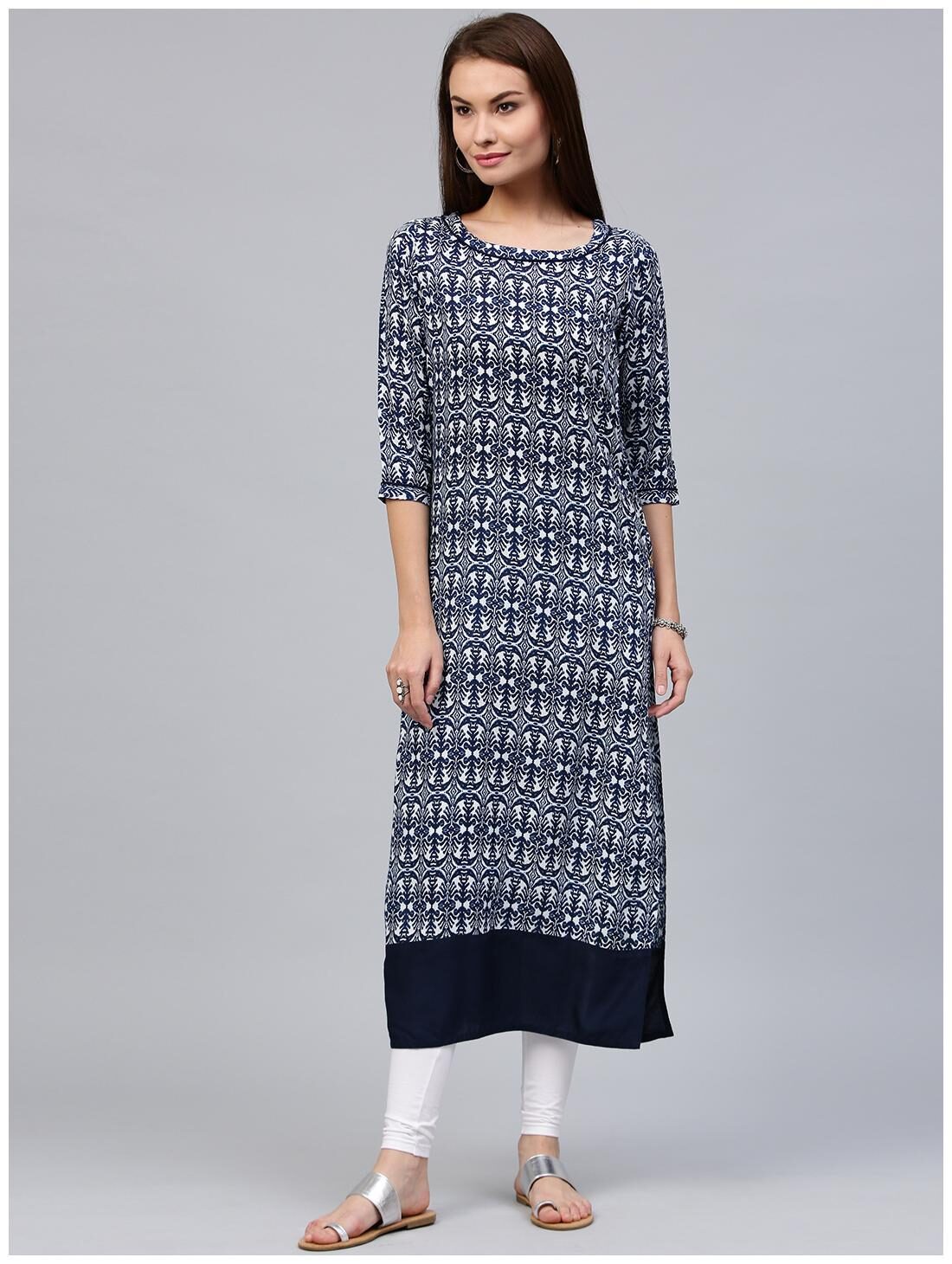 

Jaipur Kurti Women Blue Printed Straight Kurti