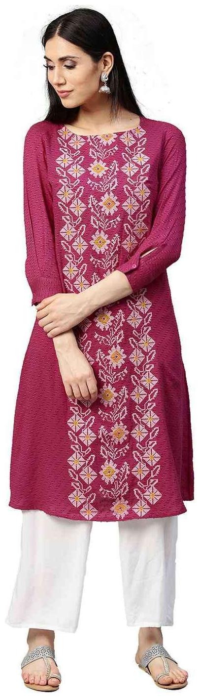 

Jaipur Kurti Women Pink Printed Straight Kurta