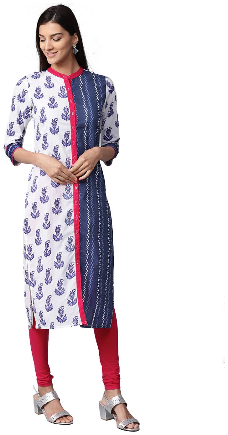 

Jaipur Kurti Women Blue Printed Straight Kurti