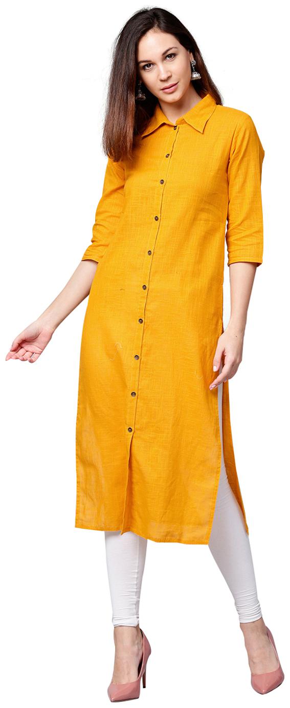 

Jaipur Kurti Women Yellow Solid Straight Kurti