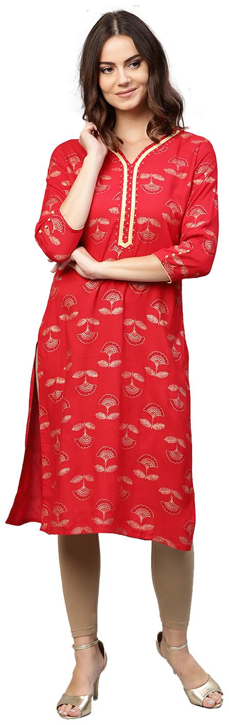 

Jaipur Kurti Women Red Printed Straight Kurta