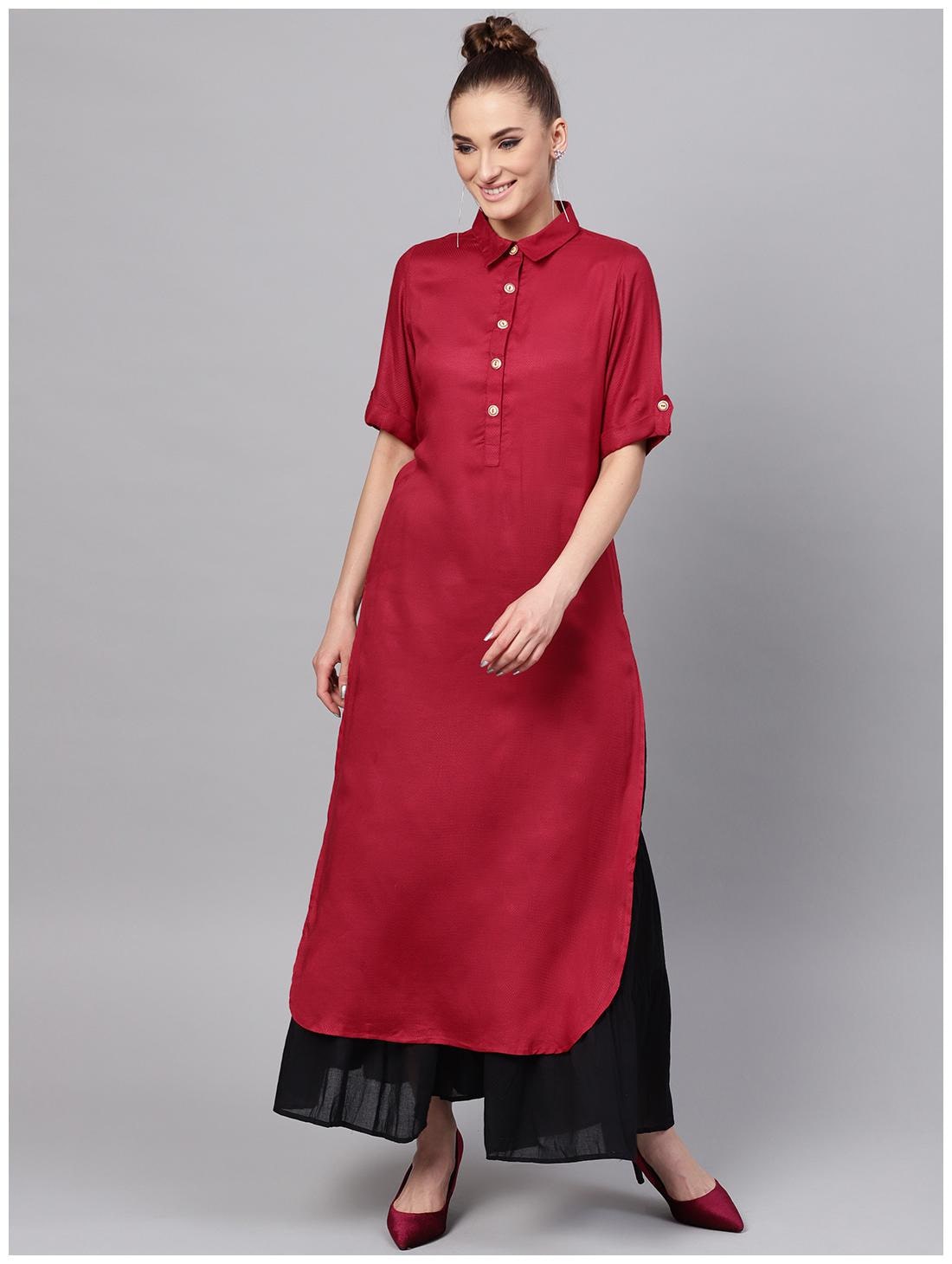 

Jaipur Kurti Women Maroon Solid Straight Kurta
