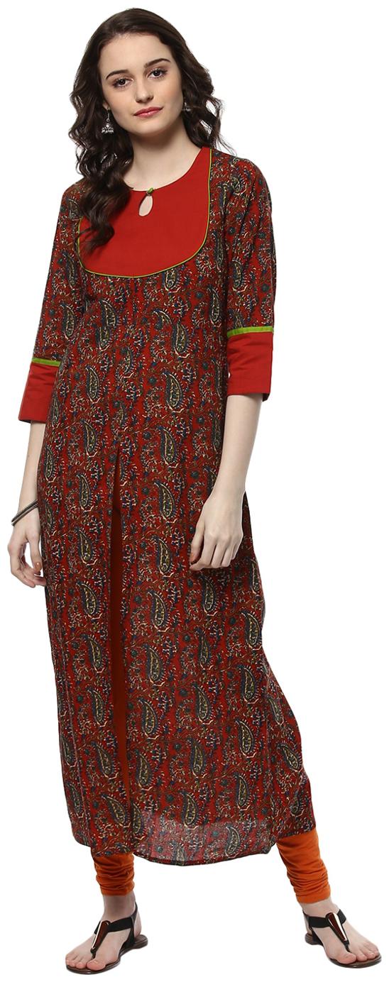 

Jaipur Kurti Women s Cotton Rust Colour Kurti