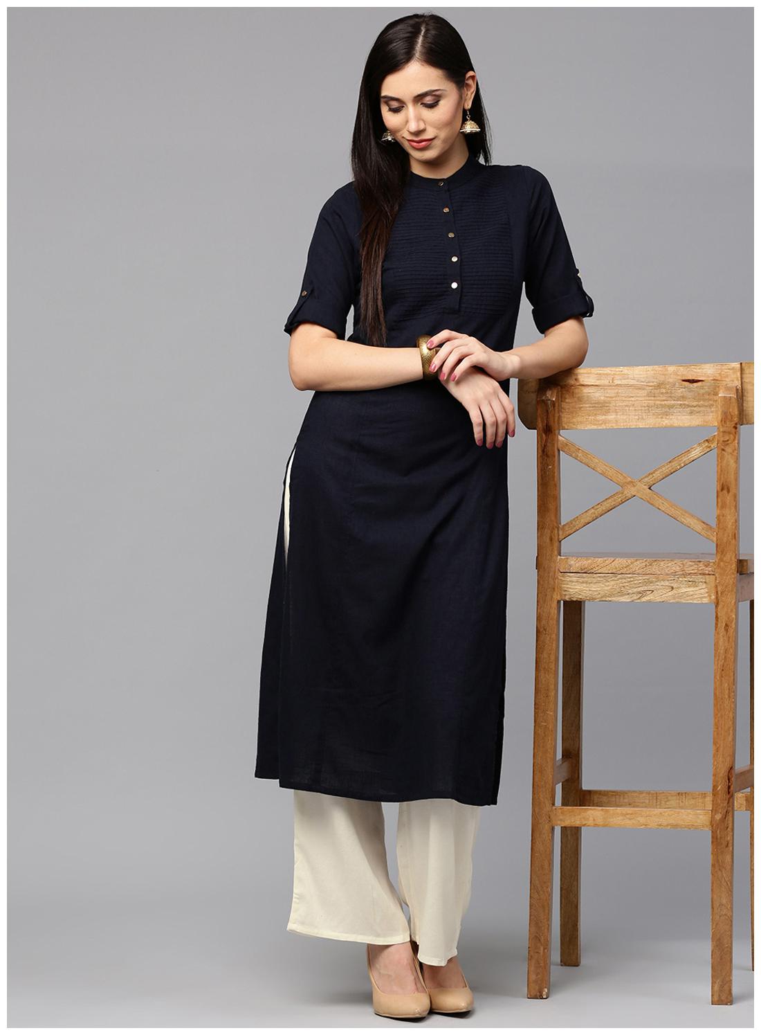 

Jaipur Kurti Women Black Solid Regular Kurta With Palazzo