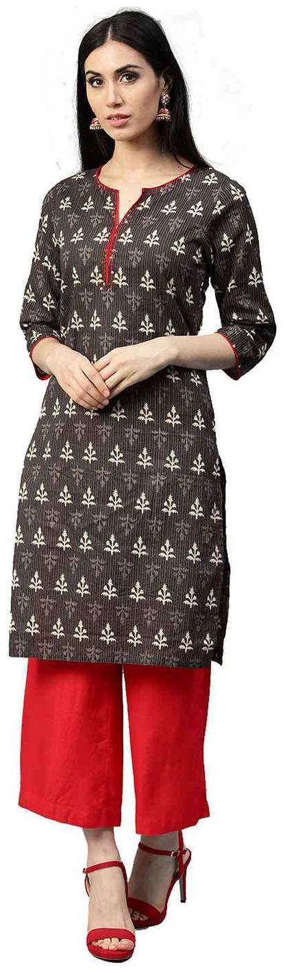 

Jaipur Kurti Women Brown Printed Straight Kurta
