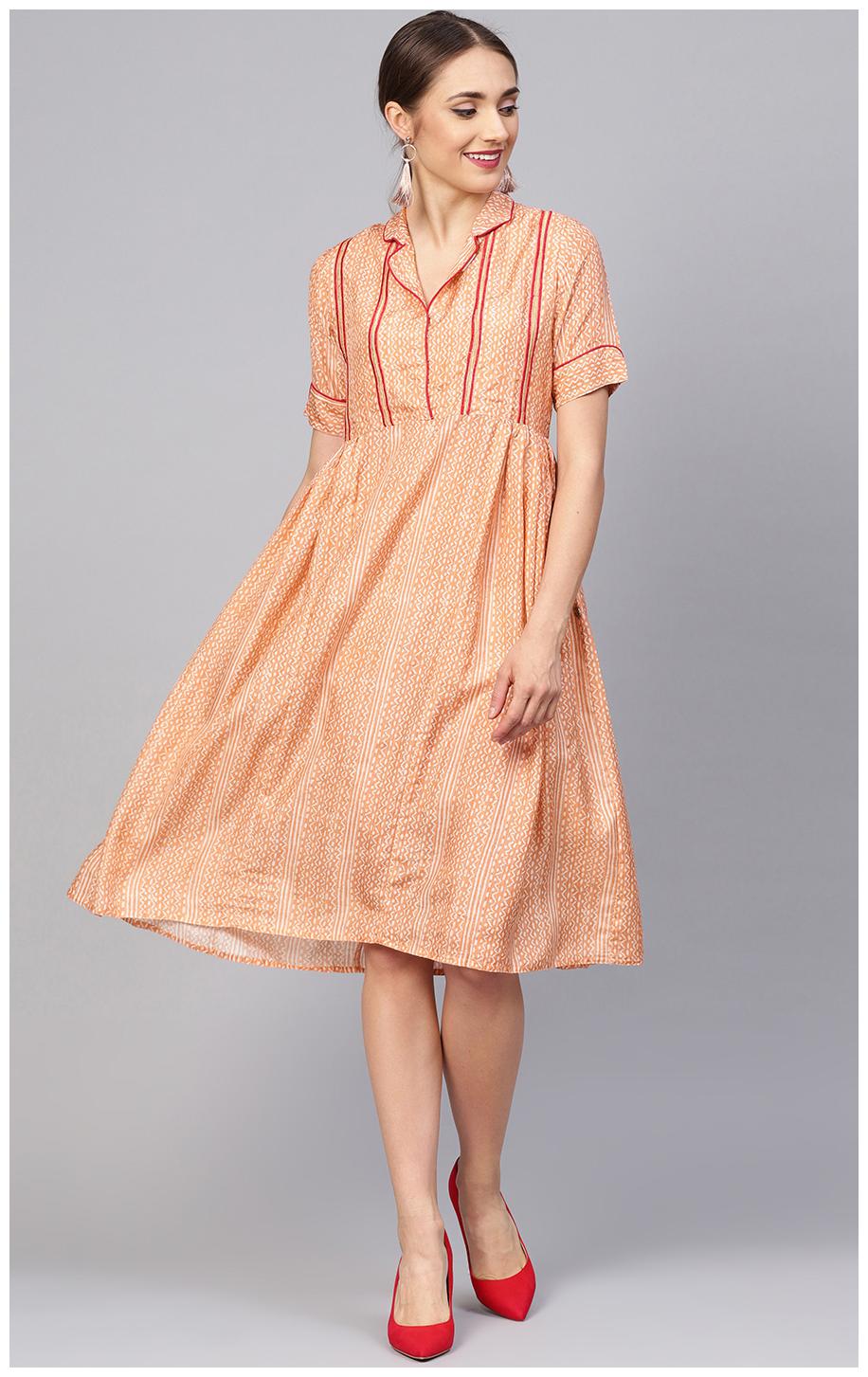 

Jaipur Kurti Orange Geometric A-line dress