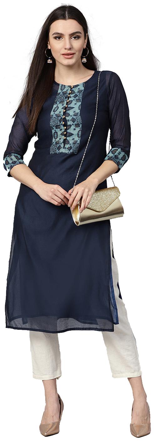 

Jaipur Kurti Women Blue Solid Straight Kurta