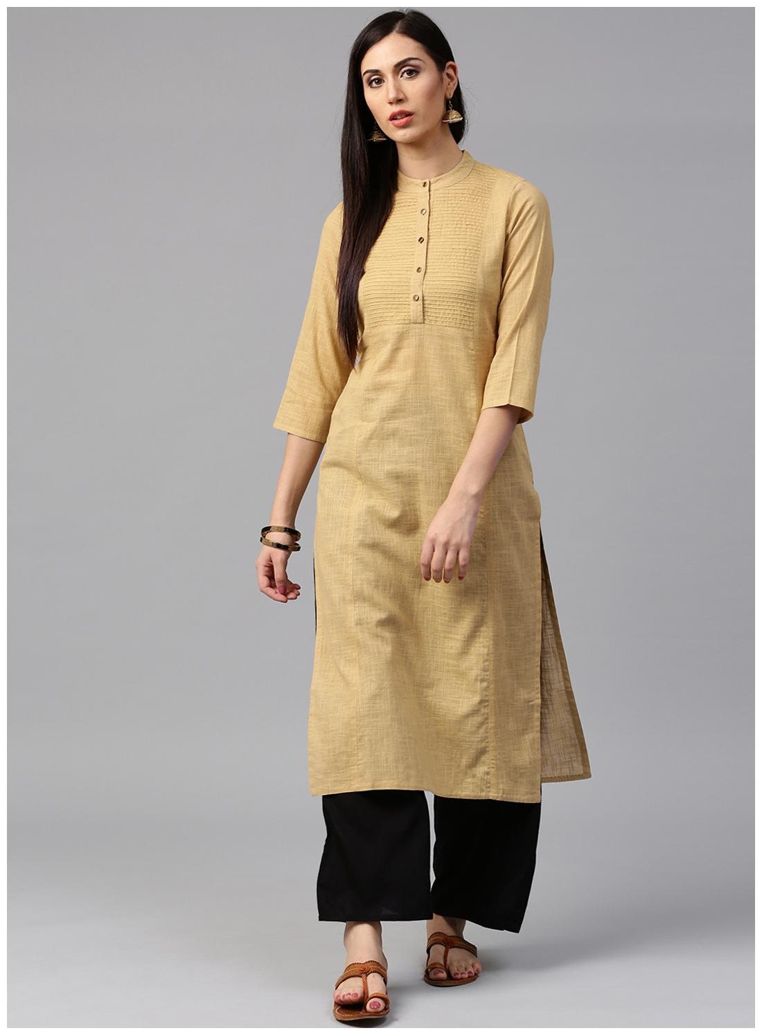 

Jaipur Kurti Cotton Beige Kurta With Black Palazzo Set