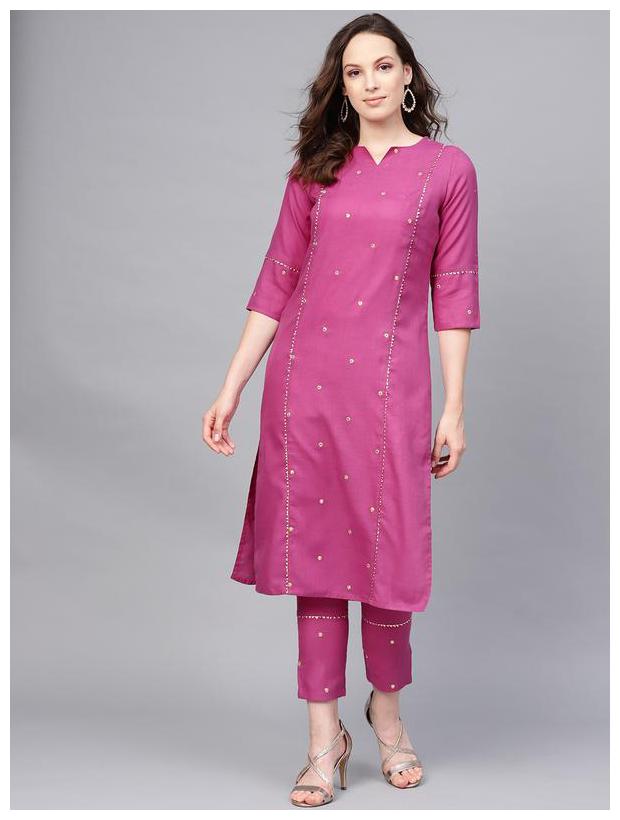 

Jaipur Kurti Rayon Kurta With Pants Magenta