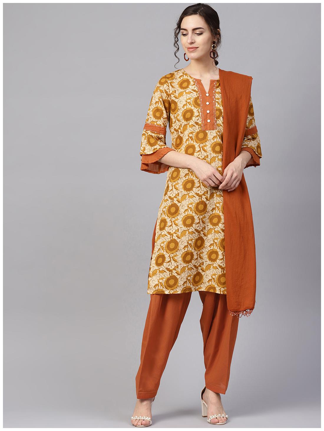 

Jaipur Kurti Women Beige Brown Ethnic Motifs Straight Kurta With Palazzo