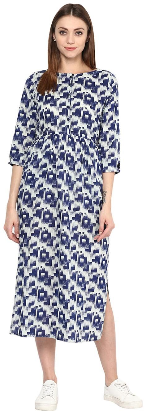 

Jaipur Kurti Women s Geometric Print Blue Colour Dress