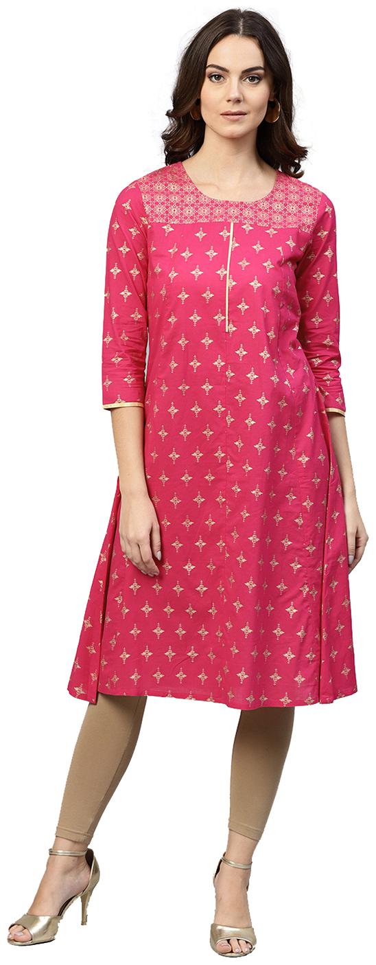 

Jaipur Kurti Women Pink Printed Straight Kurta