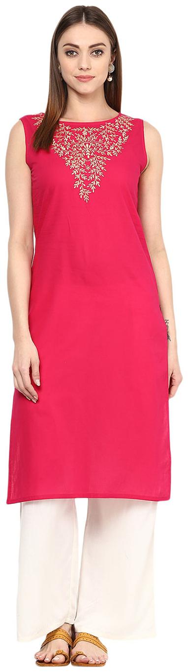 

Jaipur Kurti Women Pink Floral Straight Kurta With Palazzo