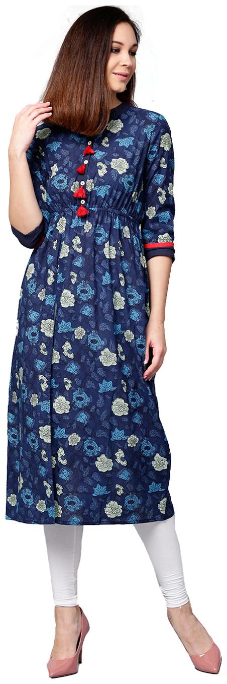 

Jaipur Kurti Women Blue Floral A-Line Cotton Kurta