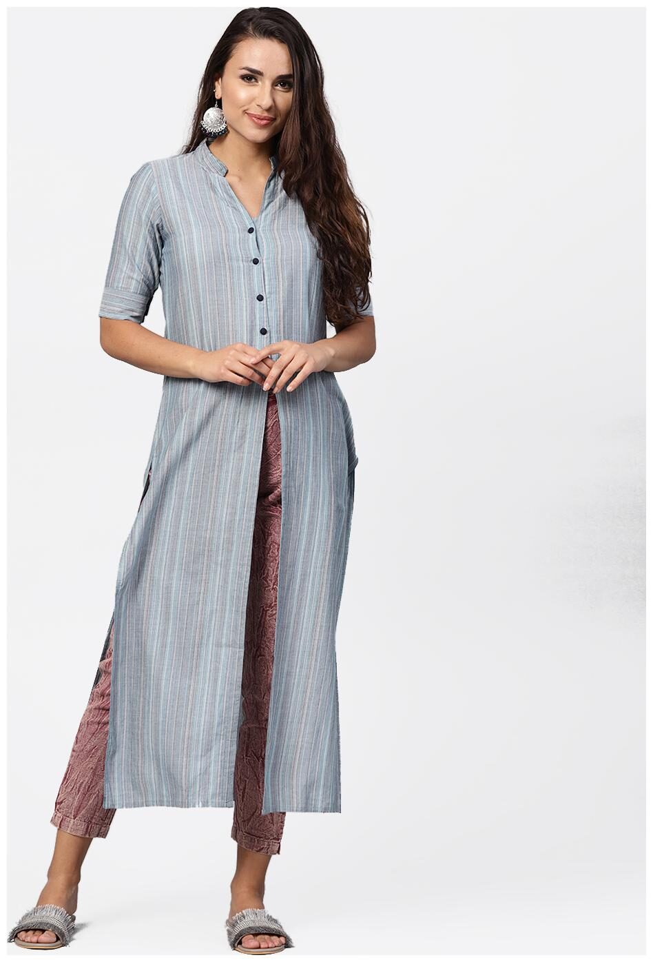 

Jaipur Kurti Women Multi Striped Straight Kurta With Pants