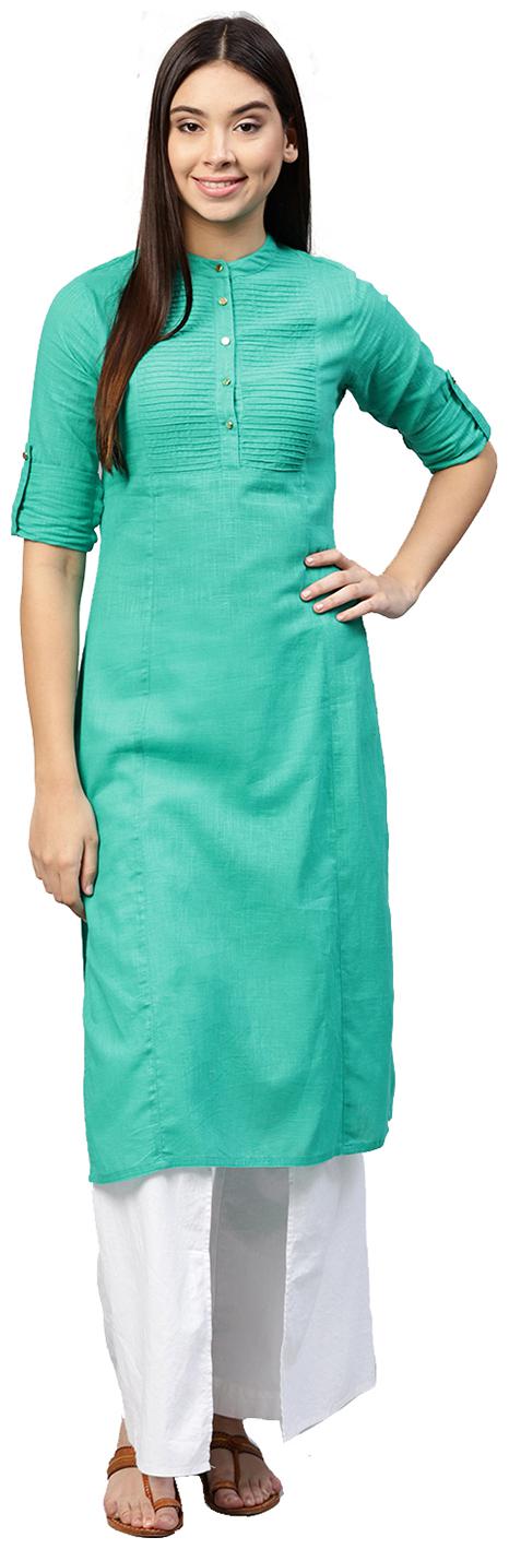 

Jaipur Kurti Women Green Solid Straight Kurta