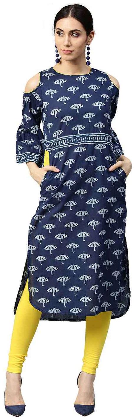 

Jaipur Kurti Women Blue Printed Straight Kurta