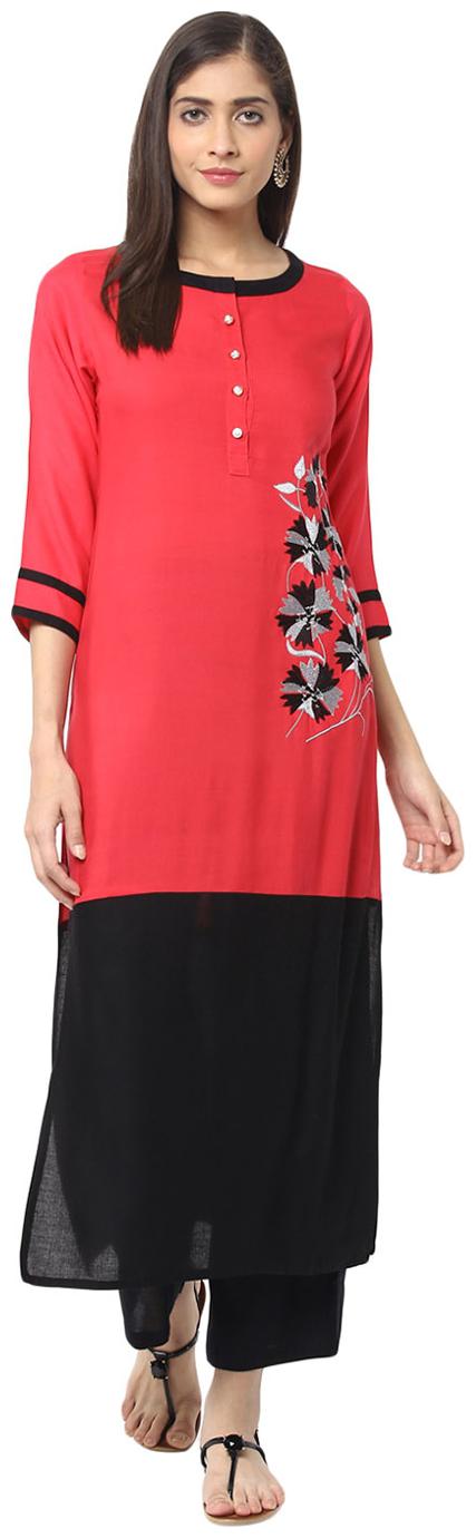 

Jaipur Kurti Peach Black Embroidered Kurta With Palazzo Trousers