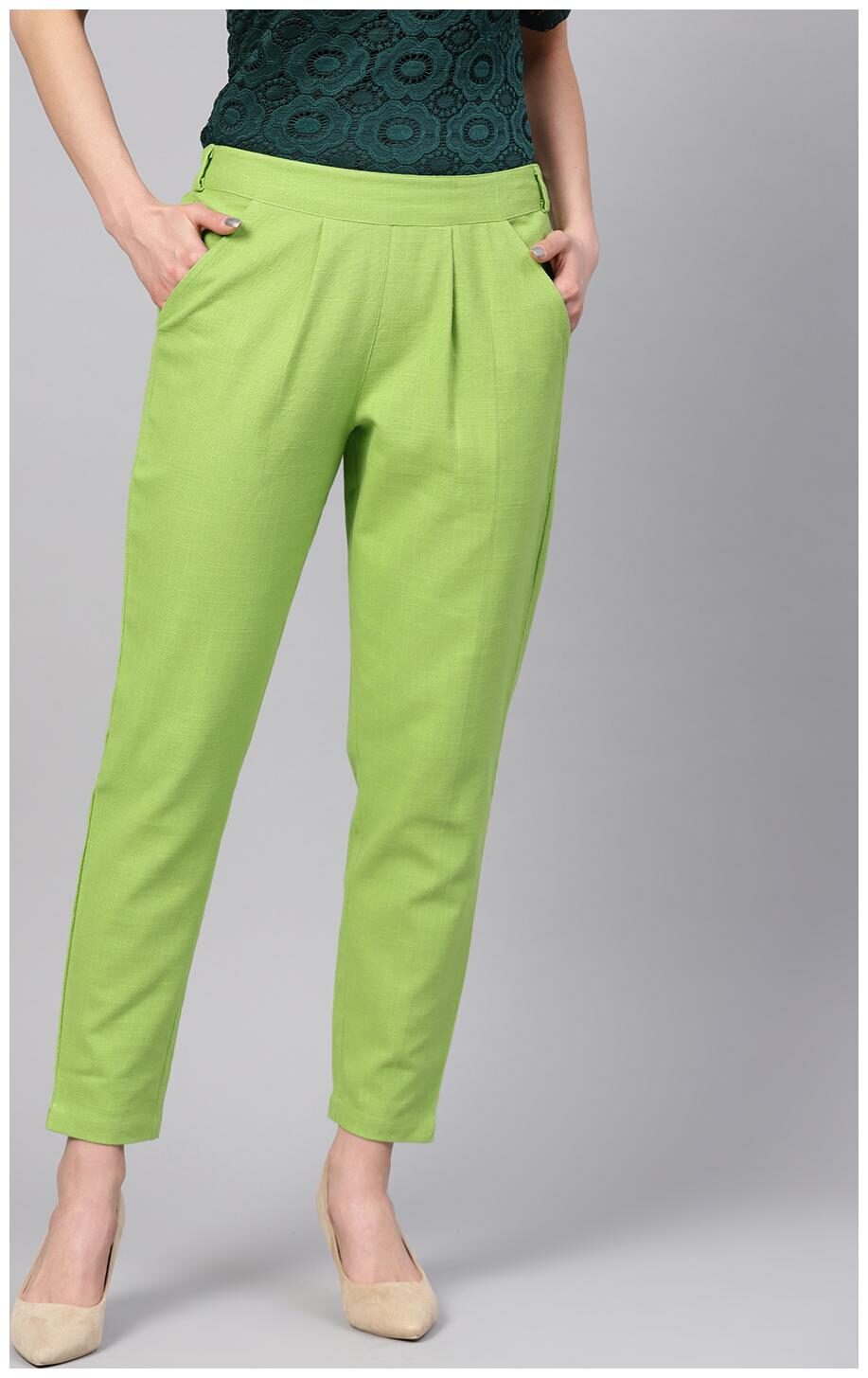 

Jaipur Kurti Women Green Straight fit Regular trousers