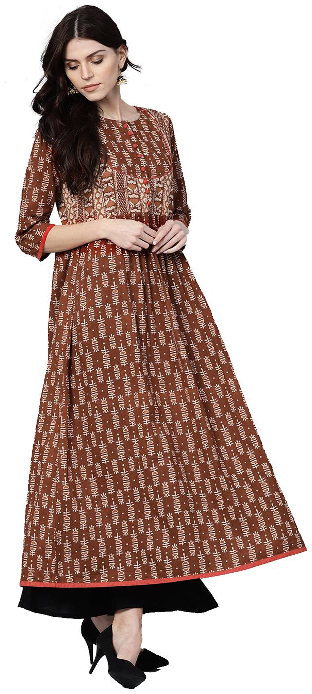

Jaipur Kurti Women Rust Ethnic Motifs A-Line Cotton Kurta