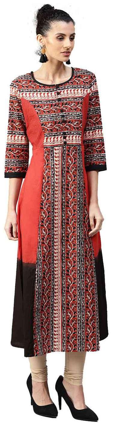 

Jaipur Kurti Women Rust Geometric A-Line Cotton Kurta