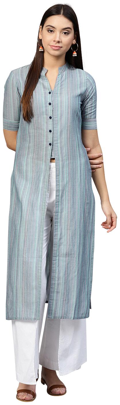 

Jaipur Kurti Women Blue Striped Straight Kurta