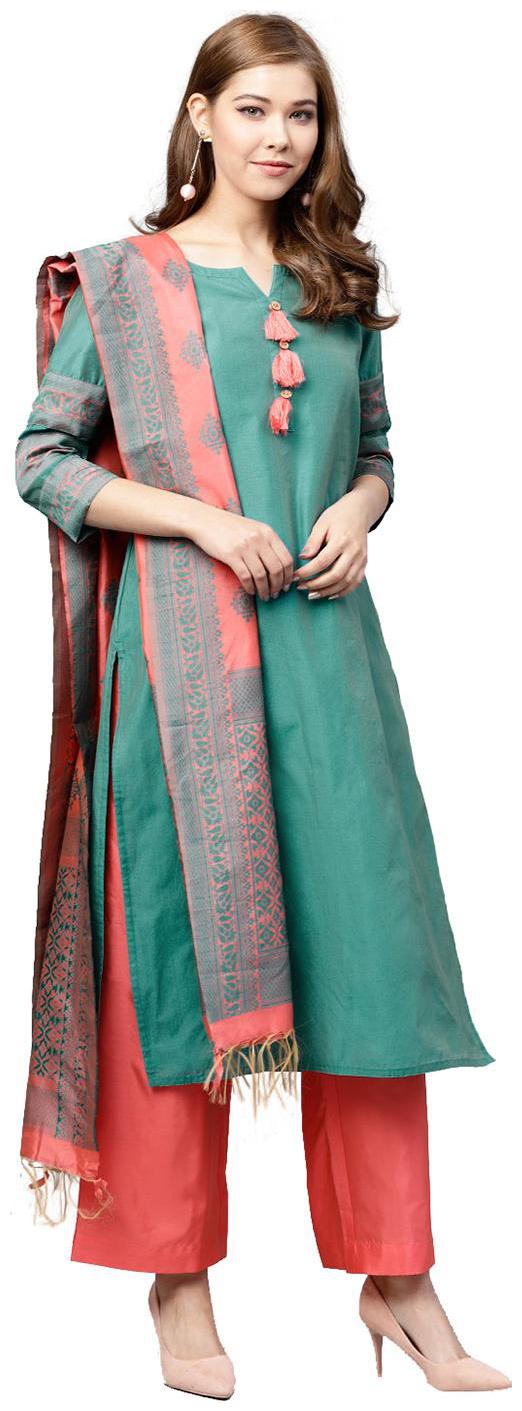 

Jaipur Kurti Women Green Solid Straight Kurta With Palazzo And Dupatta