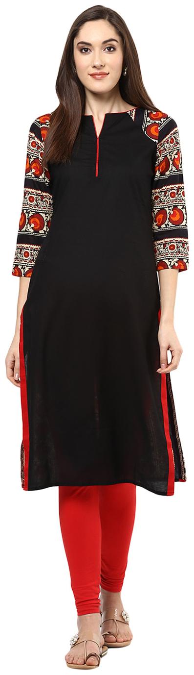 

Jaipur Kurti Women Black Printed Straight Kurta