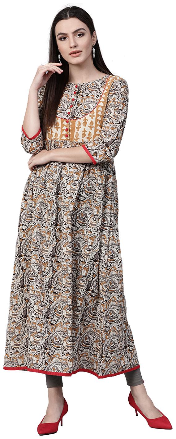 

Jaipur Kurti Women Yellow Ethnic Motifs A-Line Cotton Kurta