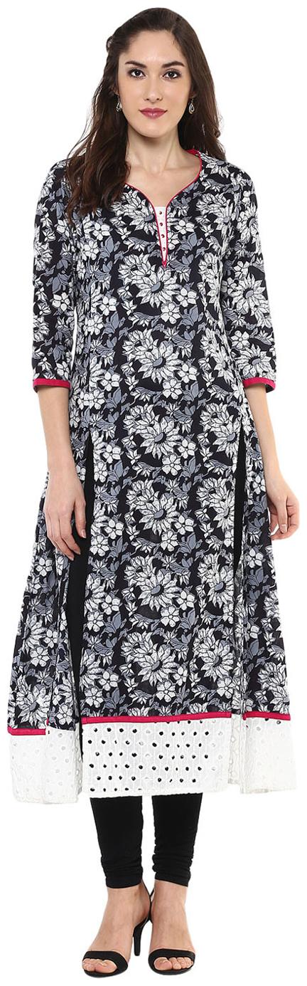 

Jaipur Kurti Cotton Black Floral Print Kurta