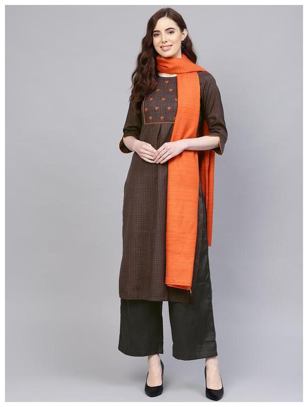 

Jaipur Kurti Women Cotton Straight Suit Set -Grey
