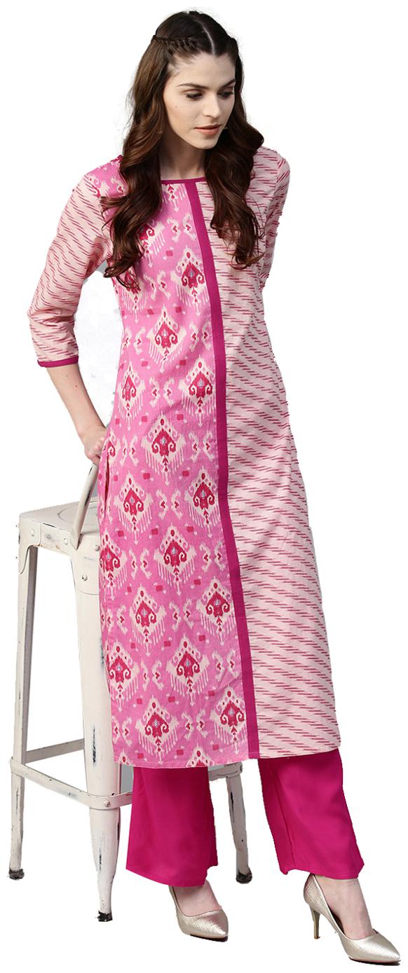 

Jaipur Kurti Women Pink Geometric Regular Kurta With Palazzo
