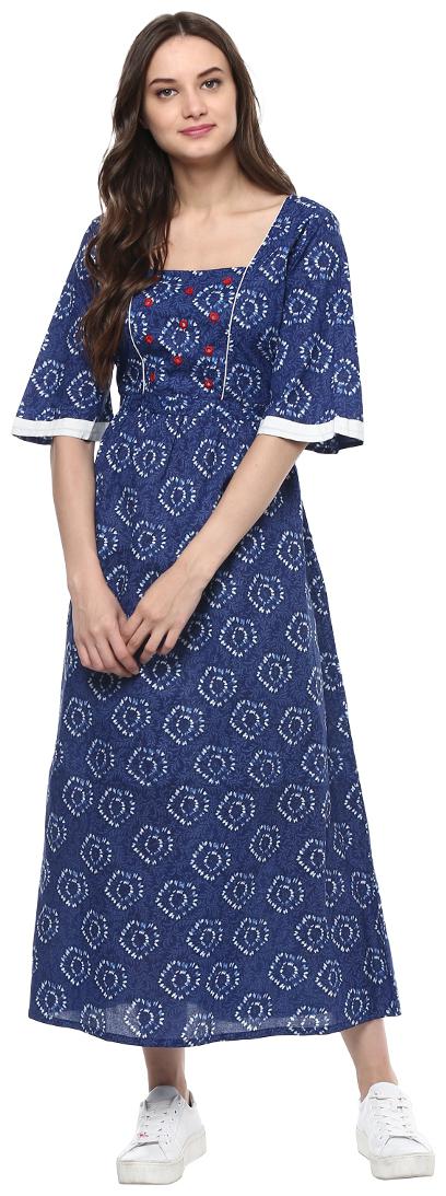 

Jaipur Kurti Indigo Printed Women s Cotton Dress