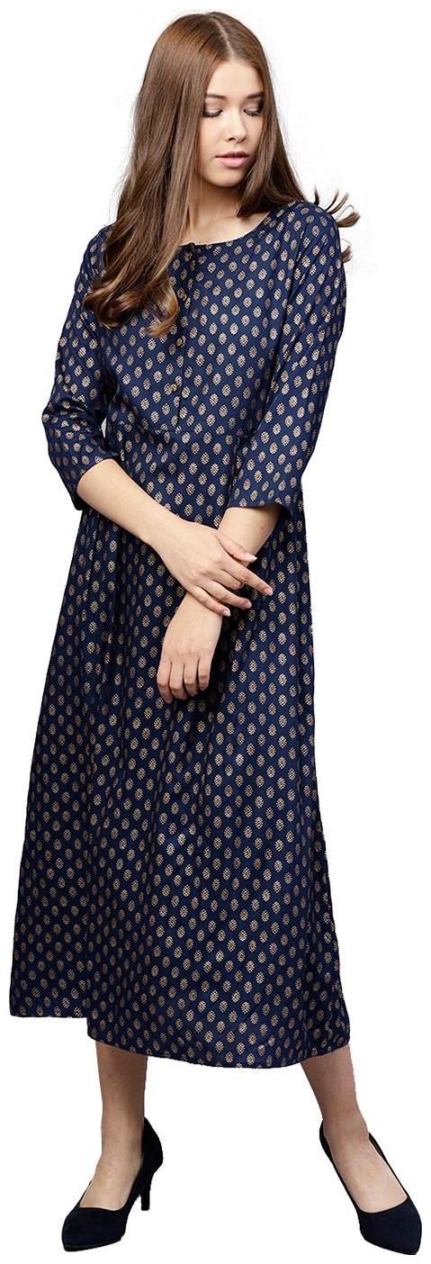 

Jaipur Kurti Women Navy Blue Geometric A-Line Rayon Dress