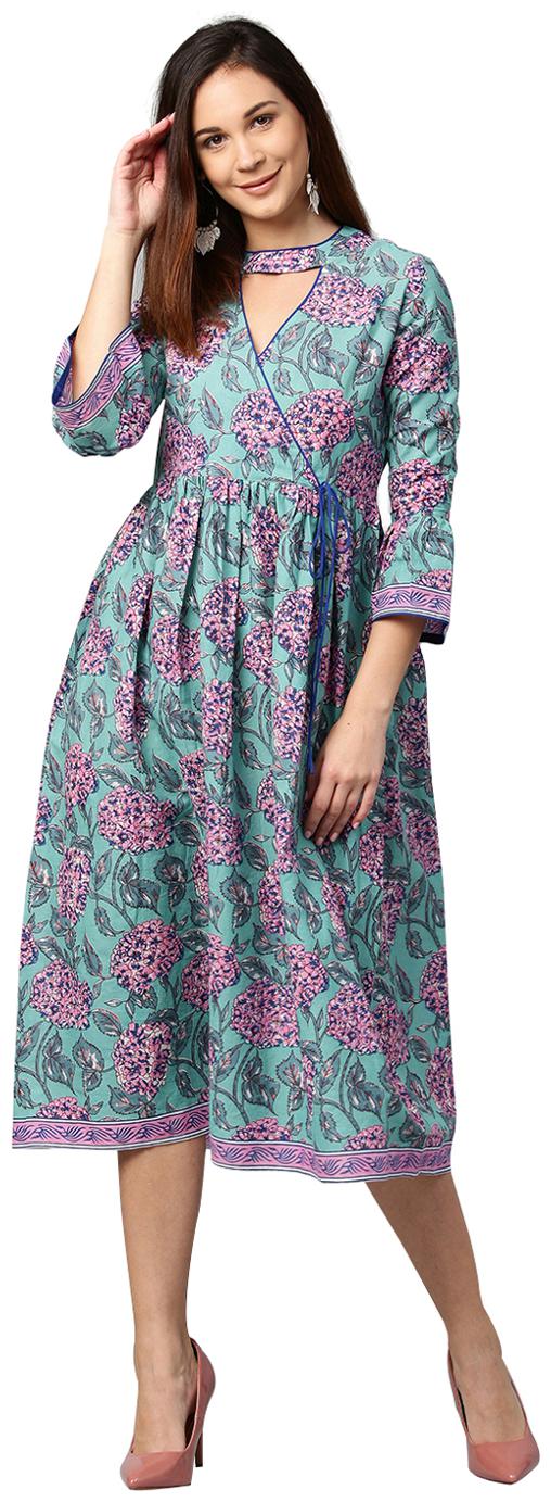 

Jaipur Kurti Women See Green Floral A-Line Cotton Kurti Kurtis