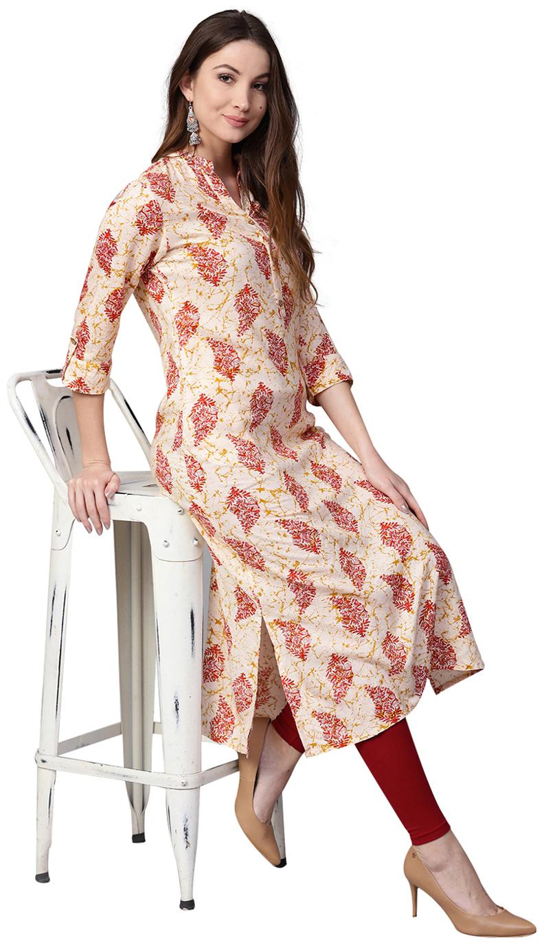 

Jaipur Kurti Women Beige Printed Straight Kurta