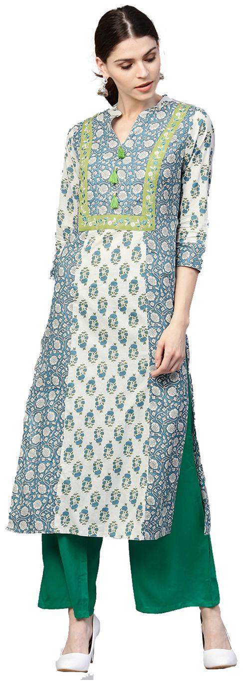 

Jaipur Kurti Women Green Ethnic Motifs Straight Kurta With Palazzo And Dupatta