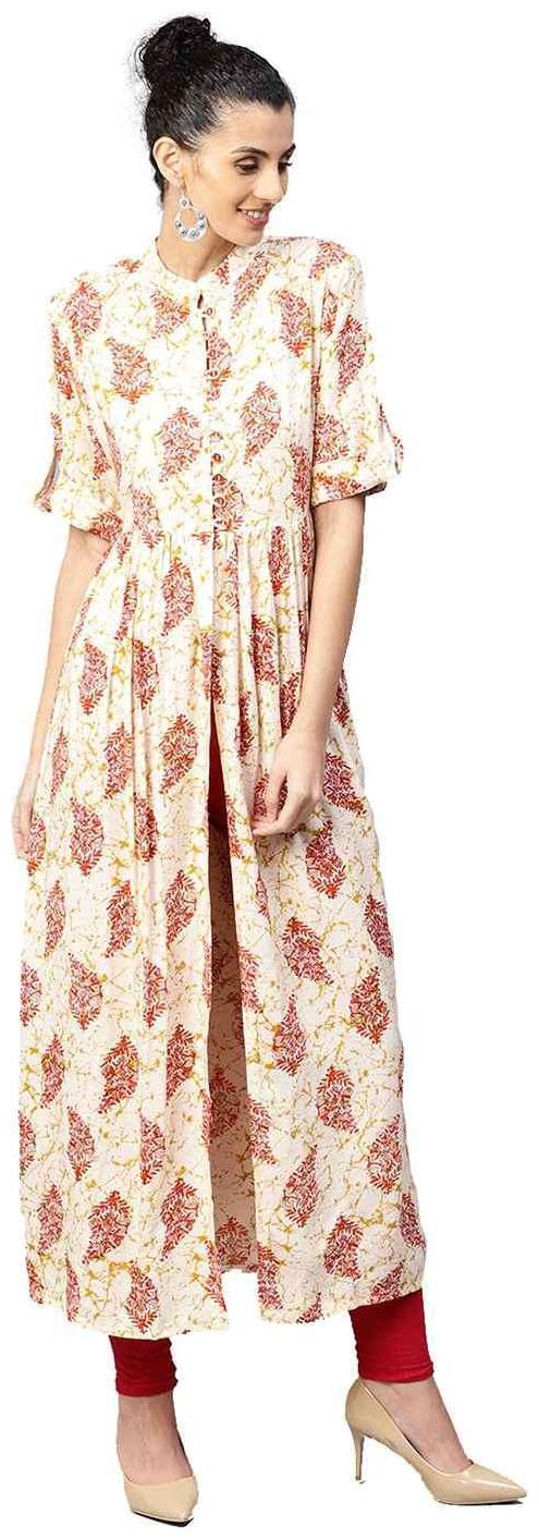 

Jaipur Kurti Women Cream Ethnic Motifs A-Line Rayon Kurta