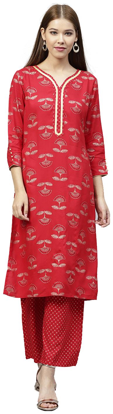 

Jaipur Kurti Women Red Printed Straight Kurta With Palazzo