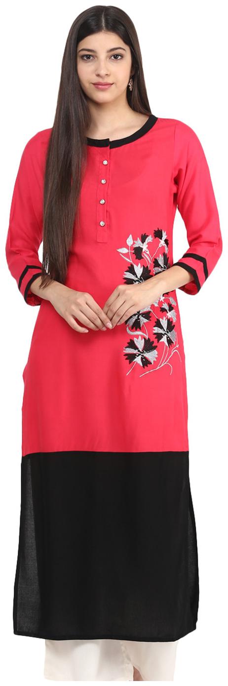

Jaipur Kurti Women Pink Embroidered Straight Kurta