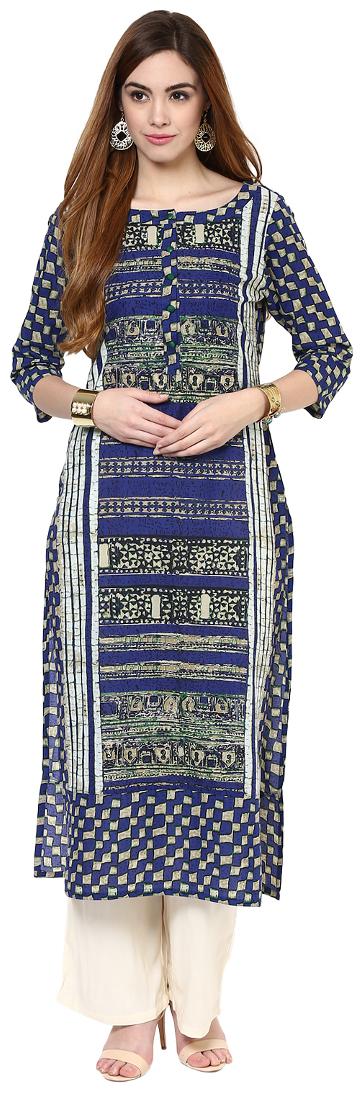 

Jaipur Kurti Women Blue Printed Straight Kurta