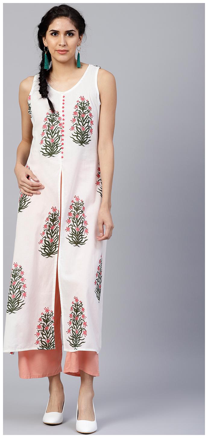 

Jaipur Kurti Women White Floral Straight Kurta